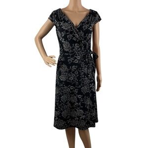 LOFT Black Floral Print Wrap Dress Size 2